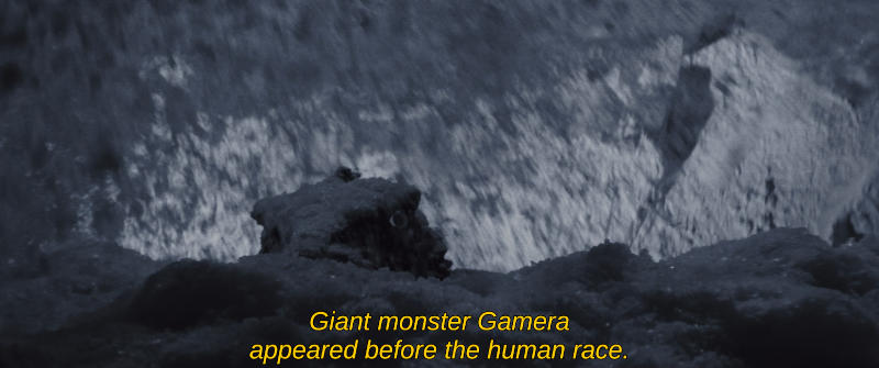The monster Gamera emerges from an ice flow in an image from Gamera vs. Barugon.